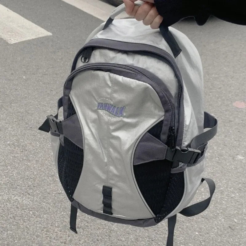 Vintage Letter Streetwear Trendy Y2k Womens Bags Men Outdoor Casual Travel Backpack Students High-capacity Patchwork Schoolbags 240824