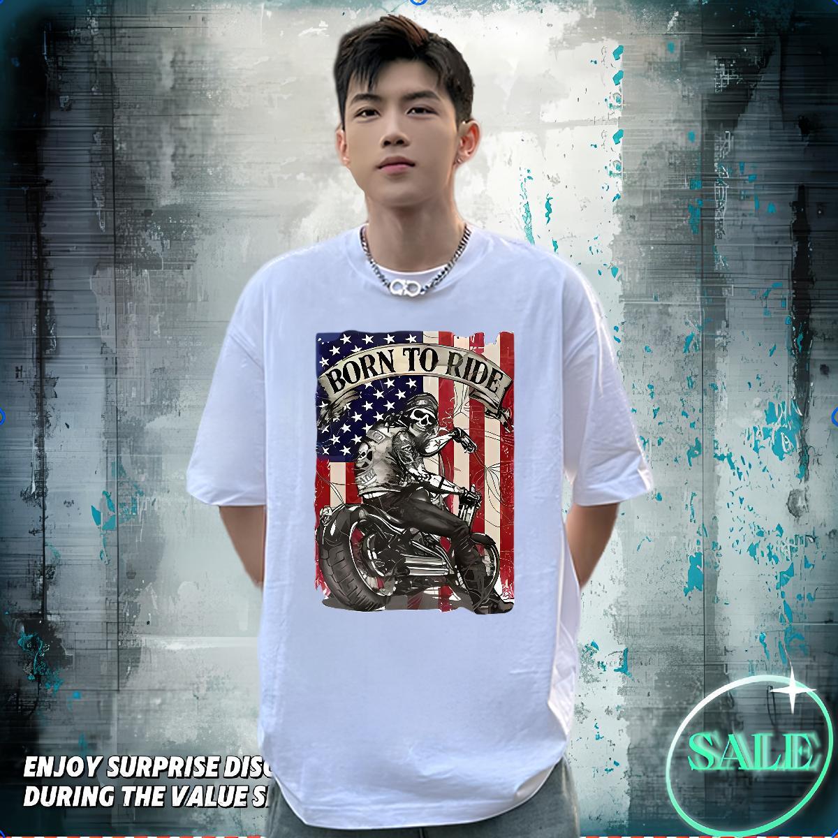 Soft T-Shirts for Men 230g Pure Cotton skull Outdoor Plus Size Cartoon Breathable Short Sleeve Men Tops Tees Brand Clothes