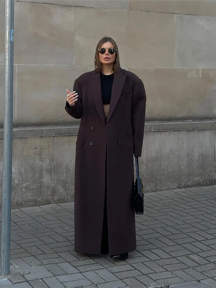 Women Lapel Long Sleeve Pockets Woolen Overcoat Elegant Warm Casual Doublebreasted Coats 2024 Female Commuting Streetwear 240823