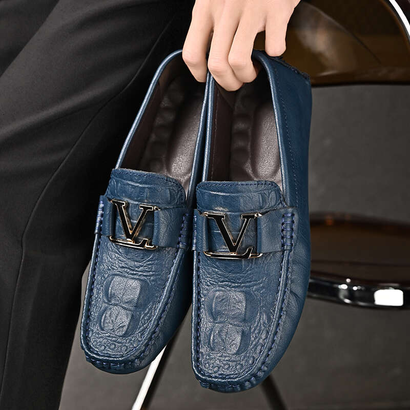 High Quality Genuine Men's Casual Brand Cowhide Leather Crocodile Pattern Loafers Ladies Moccasin Flat Shoes