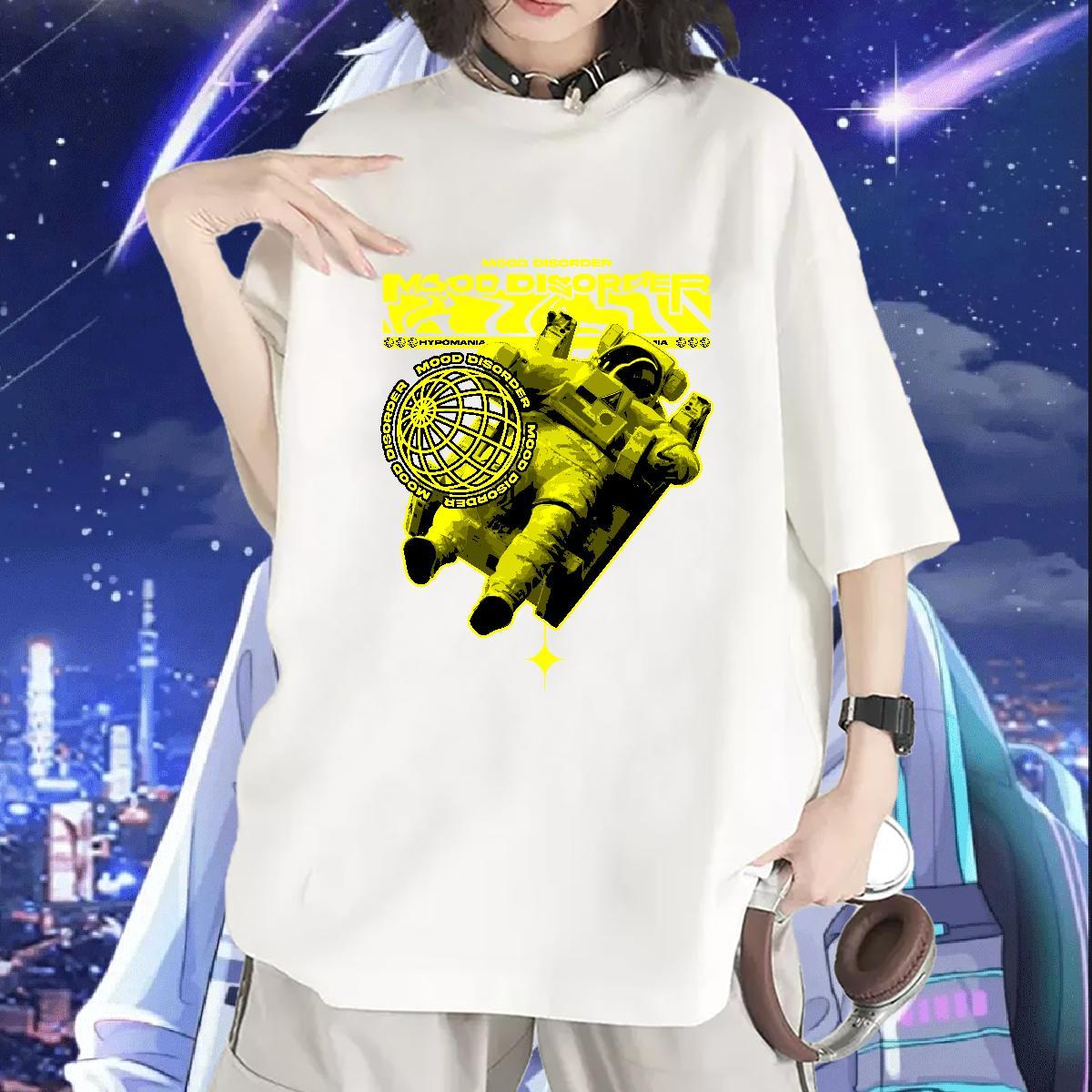 Comfortable Women Tees 100% Cotton 230g universe High Street Hip Hop T Shirt For Woman O Neck Short Sleeves DIY Printed Tops Tees
