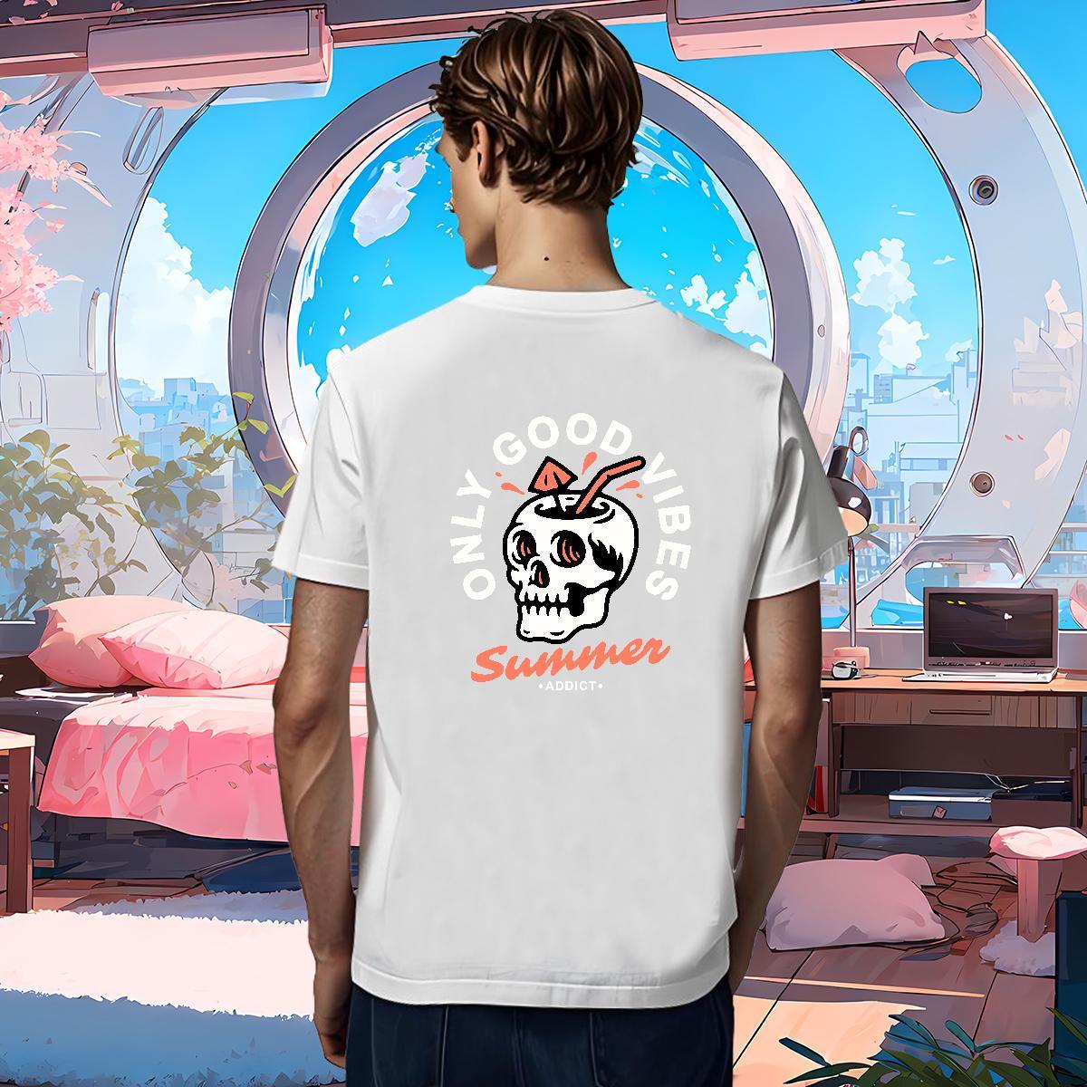 Free Shipping Mens T Shirts 230g 100% Cotton skull Daily Outfit DIY Breathable Crew Neck Mens Tshirts DIY Customized Tee Shirt