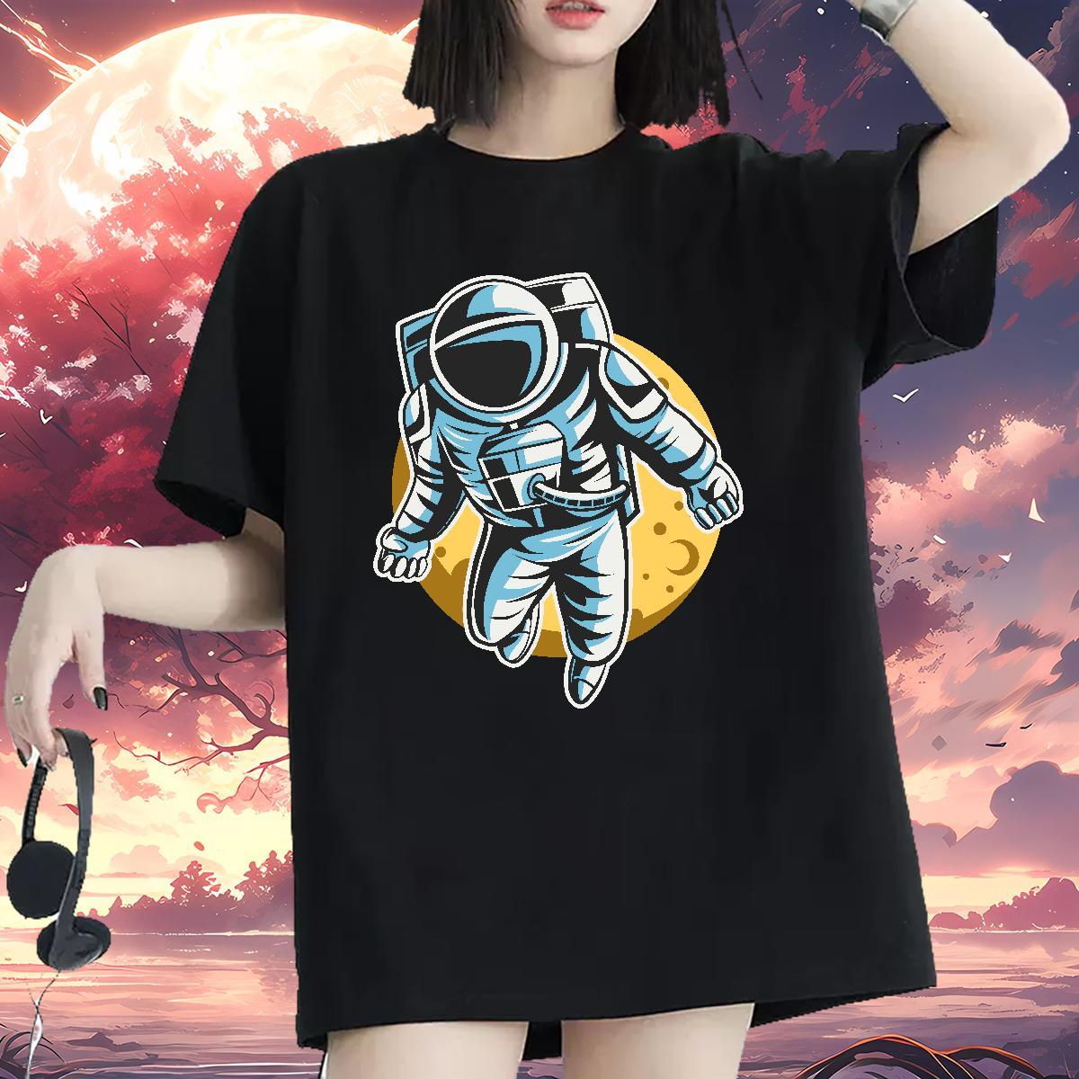Wholesale Women Tees 230g 100% Cotton cosmonaut Hip Hop Street T-Shirts for Women Breathable Soft Custom Print Plus Size Top Shirts