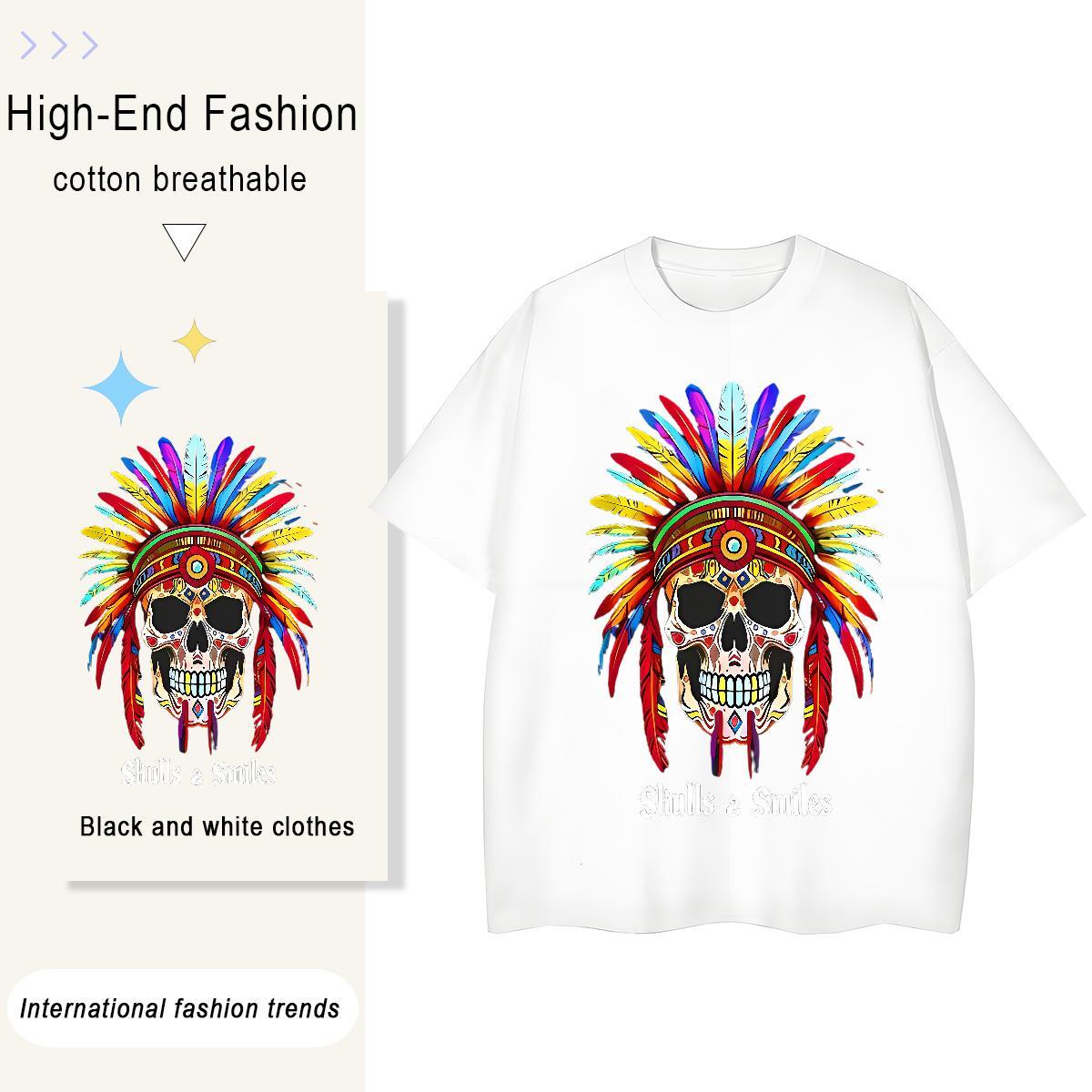 Soft Mens T Shirts 100% Cotton 230g skull Outdoor Custom Cartoon Breathable Crew Neck Men Clothes T-Shirt Classic Casual Tees Shirts