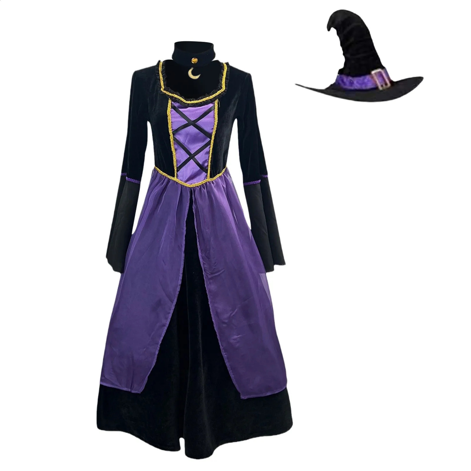 Halloween witch costume purple retro cosplay medieval party 240823