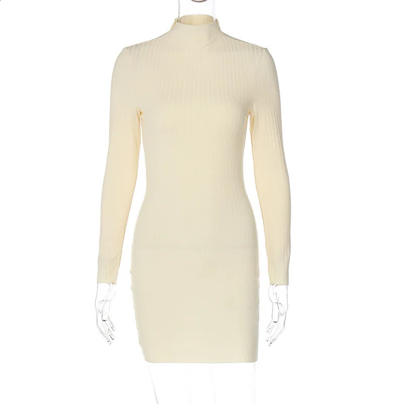 Knitted Turtleneck Long Sleeve Solid Sexy Bodycon Slim Mini Prom Dress Autumn Winter Streetwear Party Y2K Outfit 240823
