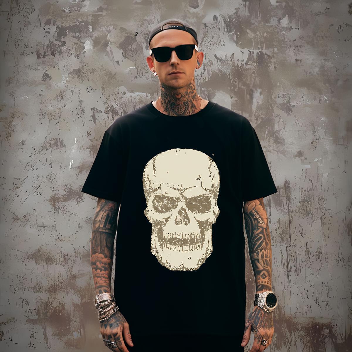 Loose T Shirt For Man 230g Cotton skull Summer Casual Custom Anime Short Sleeve O-Neck Men Clothes T-Shirt 2024 DIY Polos
