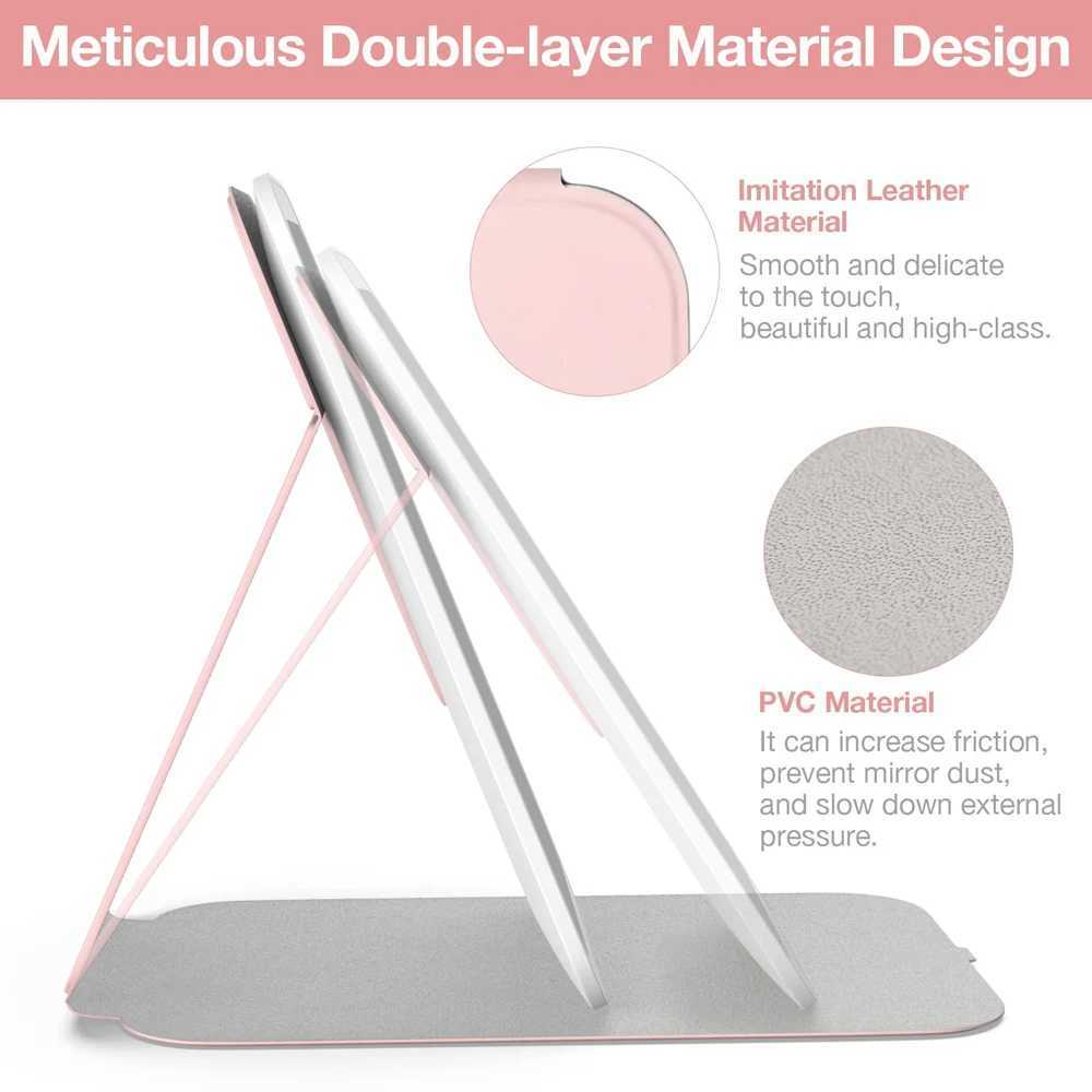 Travel Makeup Mirror With LED Light Rechargeable Vanity Mirror Desk Folding Cosmetic Mirror 3 Color LED Mirror Light For MakeupXJ241213