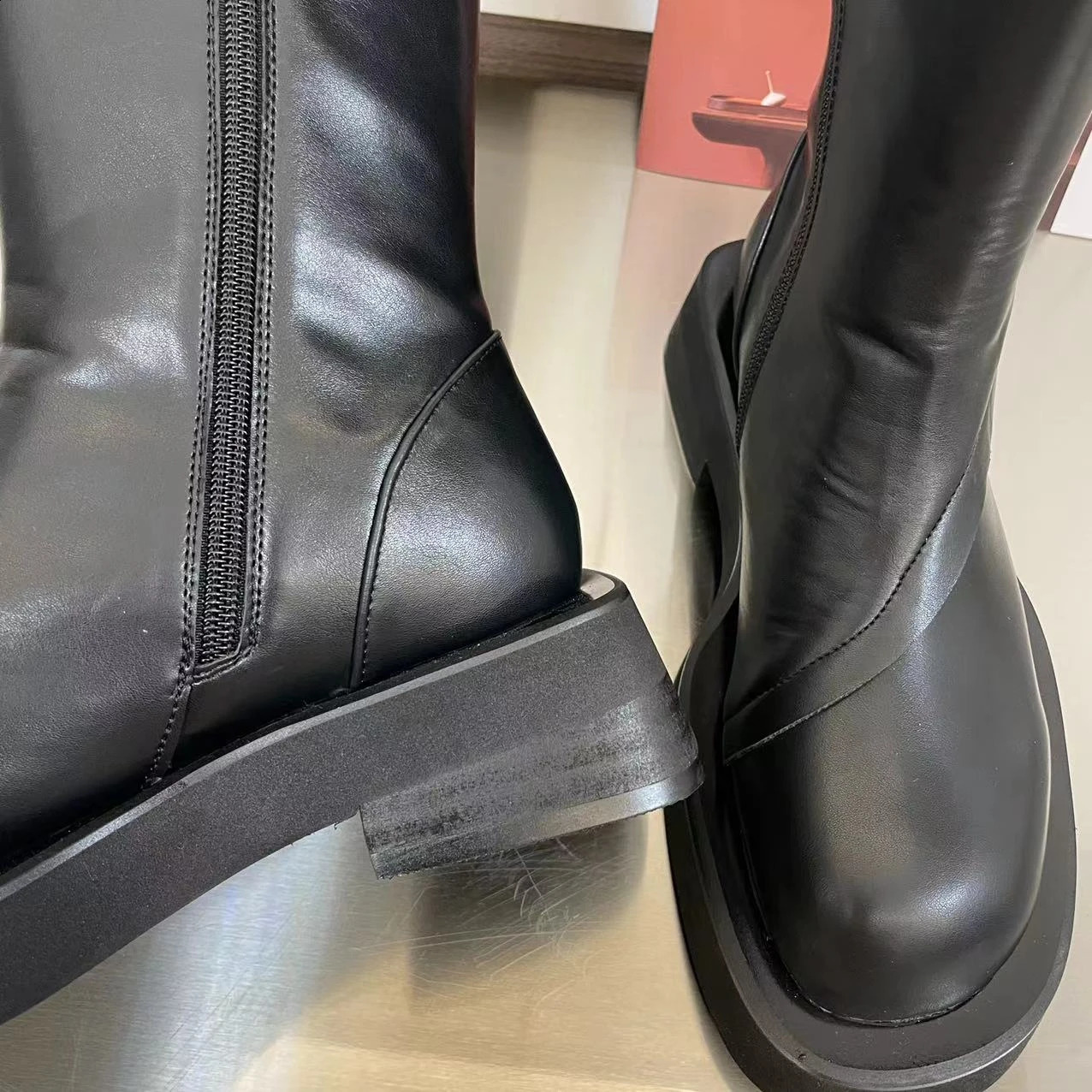 Womens Boots Over Knee Zipper Shoes Clogs Platform Boots Womens Flat Shoes Over Knee Rubber Lolita Low Womens Square Toes S 240823