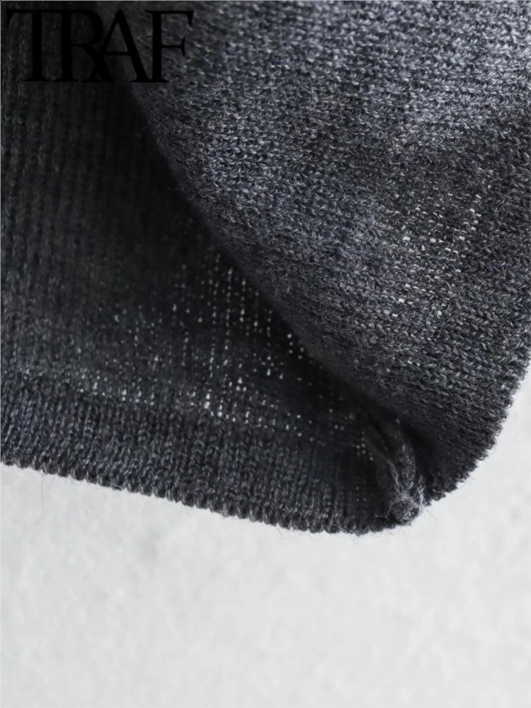 TRAF GAL Spring Casual Off Shoulder Elastic Knitted Mujer Pullovers Foldsover Long Sleeve Slim Sweater Women Crop Top Y2K 240824