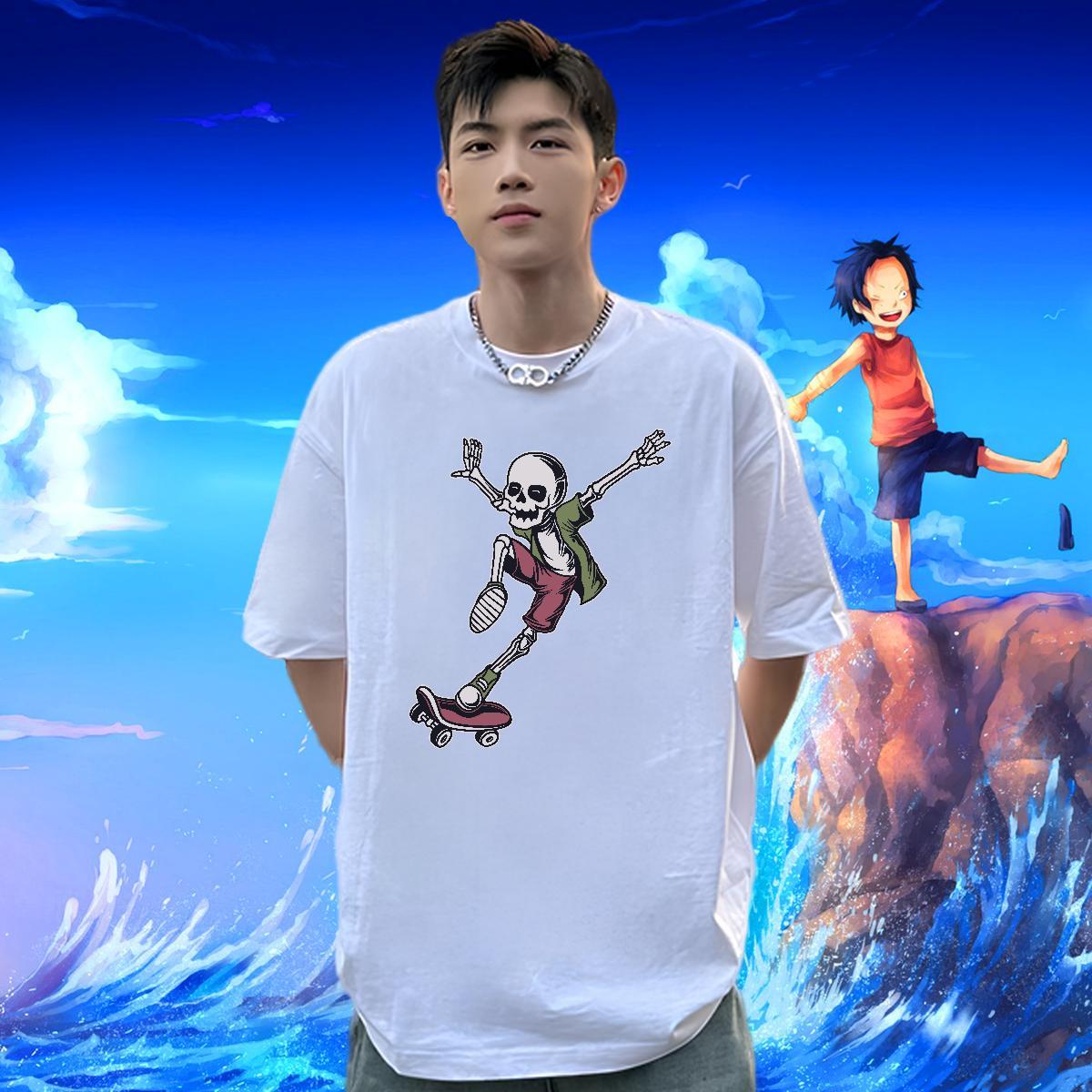 Free Shipping Men T Shirts 100% Cotton 230g skull Hip Hop Street White Plus Size Breathable Short Sleeve Men Clothes T-Shirt Factory Direct Tshirts
