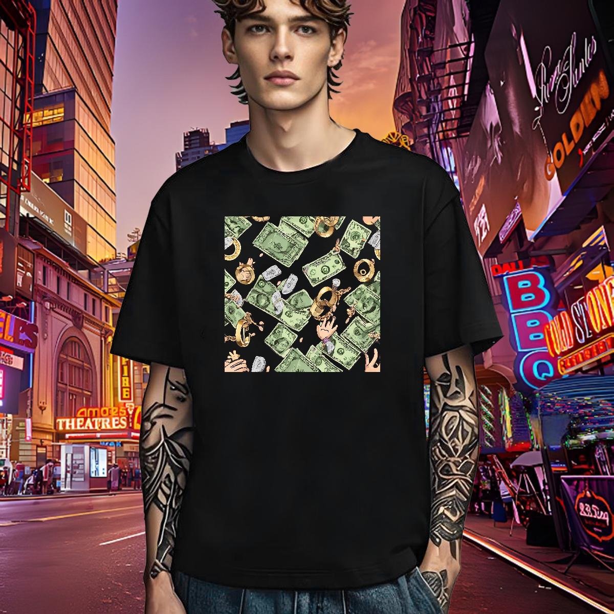 Cool T-Shirts 230g 100% Cotton dollar Daily Wear Customized Print Short Sleeve O-Neck Tshirts 2024 Tops Tees