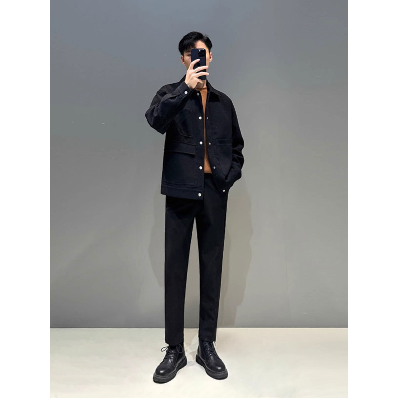 Spring and Autumn New Waffle Workwear Jacket Mens Korean Version Light Mature Style Mens Loose and High-end Casual Jacket