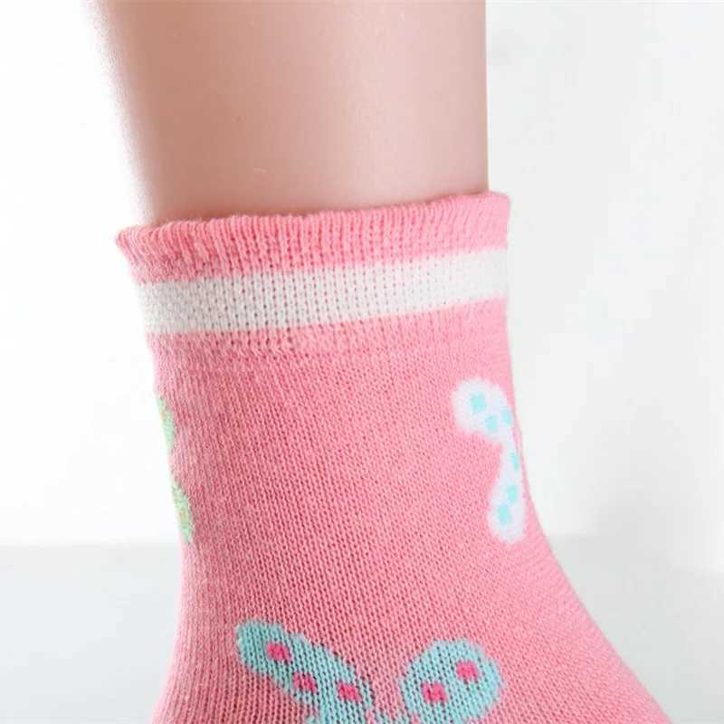 5 Pairs/Lot Spring Autumn High Quality Girls Socks Cotton Butterfly Candy Color Socks For Girls 3- 12 Year Children Socks CL240824