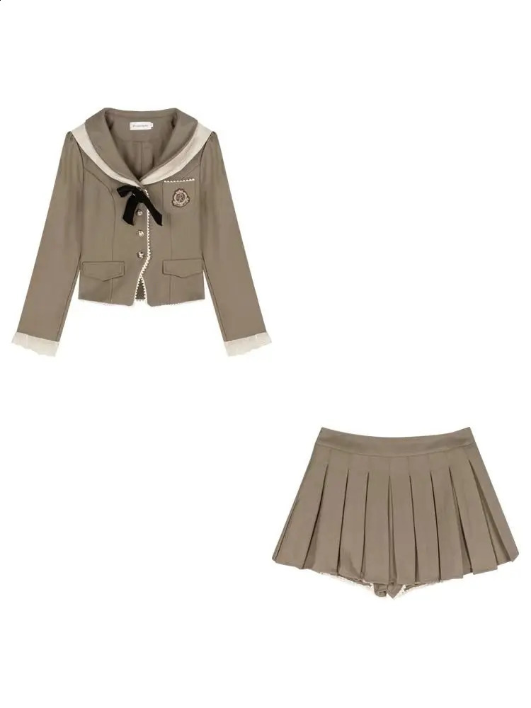 Women Two-piece College Style Short Style Stylish Suit Jacket with High Waist and Slimming Pleated Skirt Age Reducing Set 240823