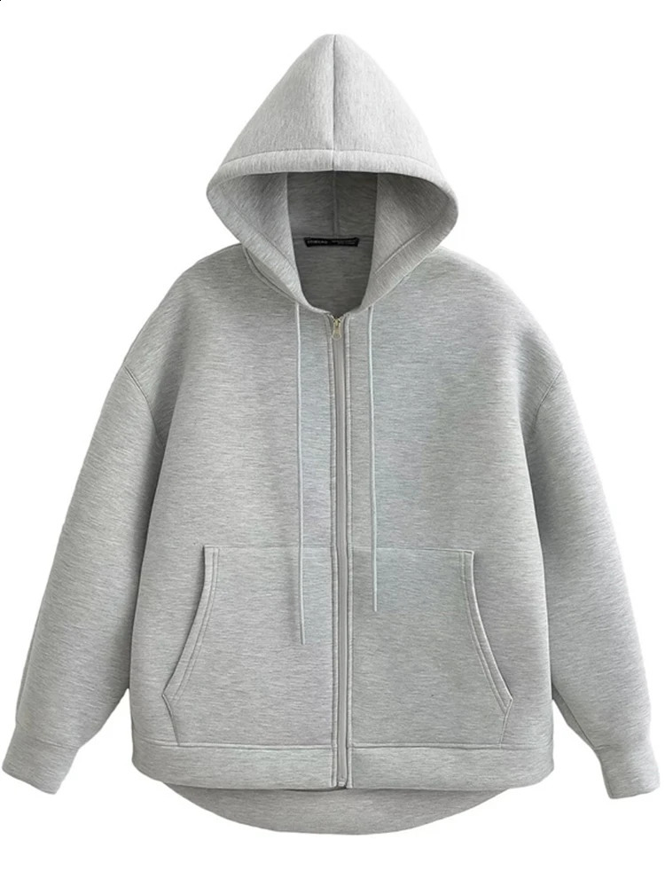Women Autumn Winter Hoodies Fashion Casual Zipper Top Hoodie Street Style Vintage Solid Long Sleeve Loose Outerwear 240824