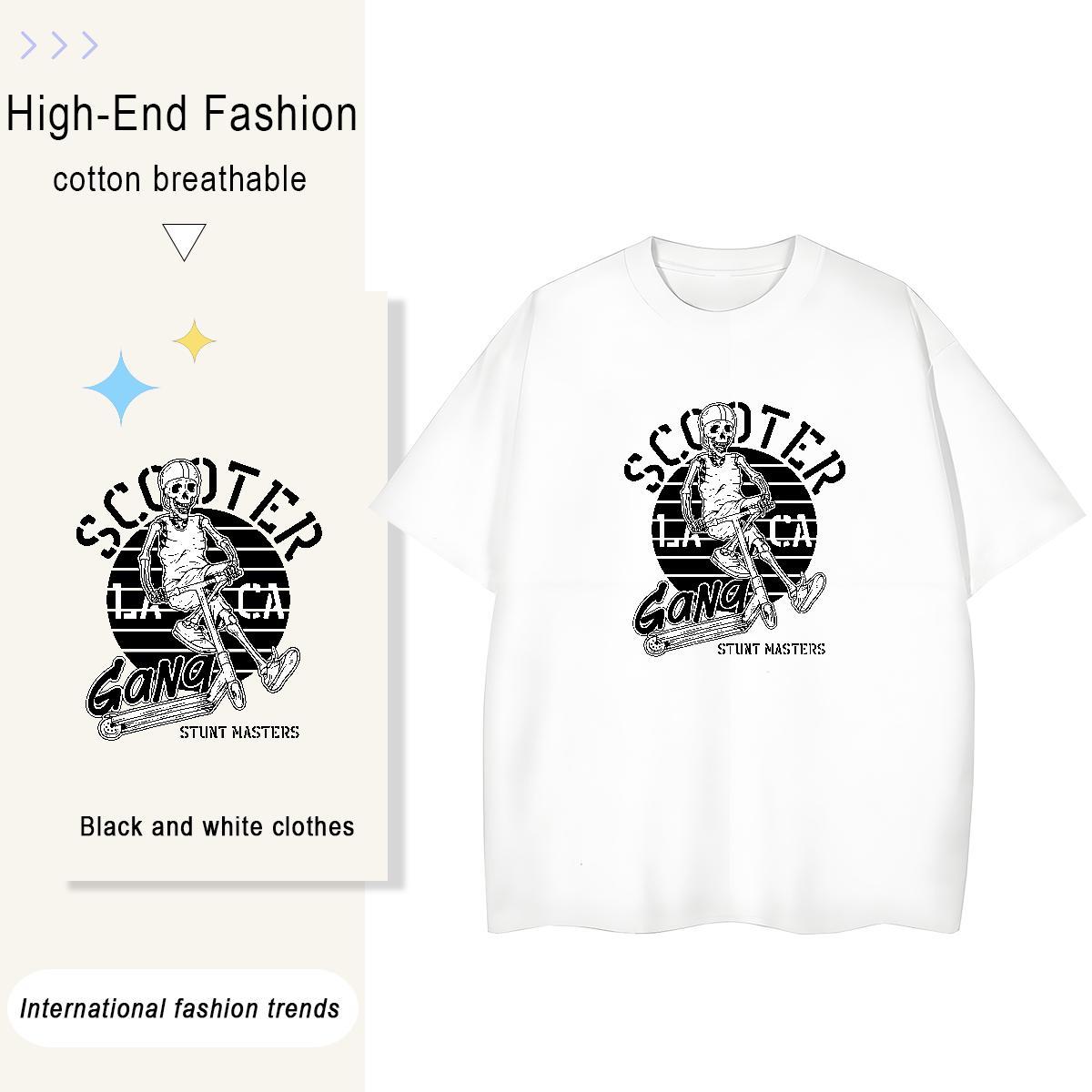Loose T Shirt For Man 100% Cotton 230g skull Beach Cartoon Printing L-4XL O-Neck Short Sleeve Men Clothes T-Shirt Free Shipping Top Tees