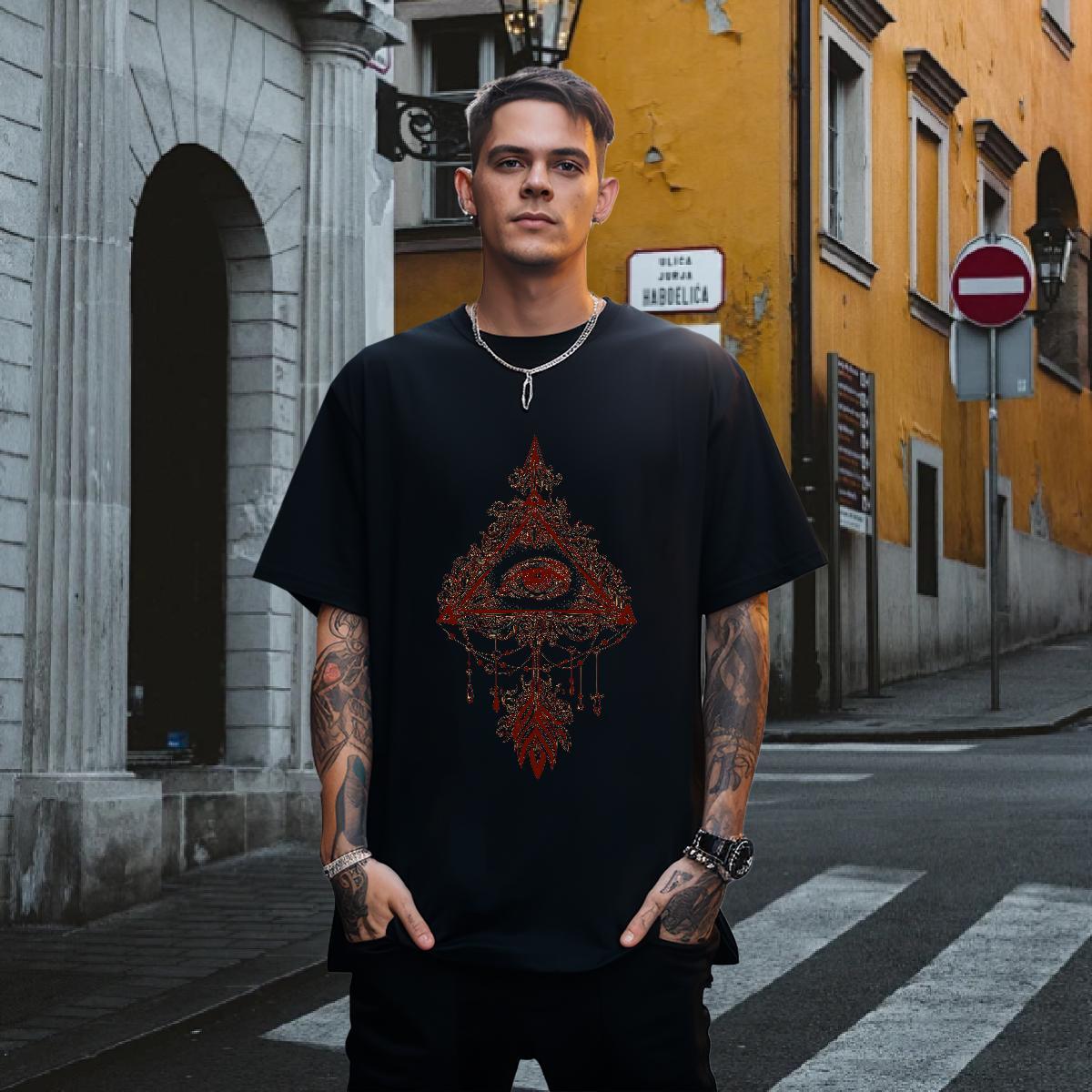 Cool T Shirt For Man 230g Cotton eye of the devil Sports Casual Cartoon Print O-Neck Short Sleeve Men Tshirts Stylist Clothes