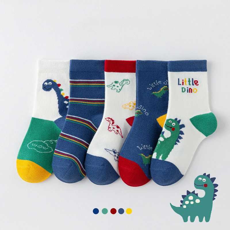 5Pairs/lot Children Socks for Boys Cotton Cute Outdoor Travel Sports Socks Animal Dinosaur Causual Sports Clothes Accessories CL240824