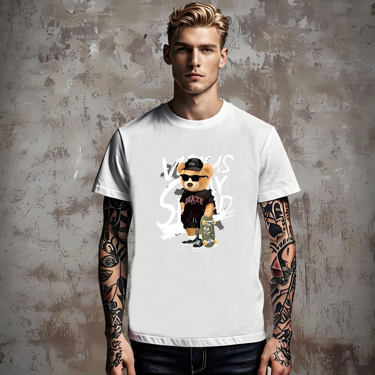 2024 Mens Tshirts bear Daily Wear 100% Cotton 230g Tops Tees Breathable Short Sleeve TOP Quality T-Shirts for Men Custom Big Size