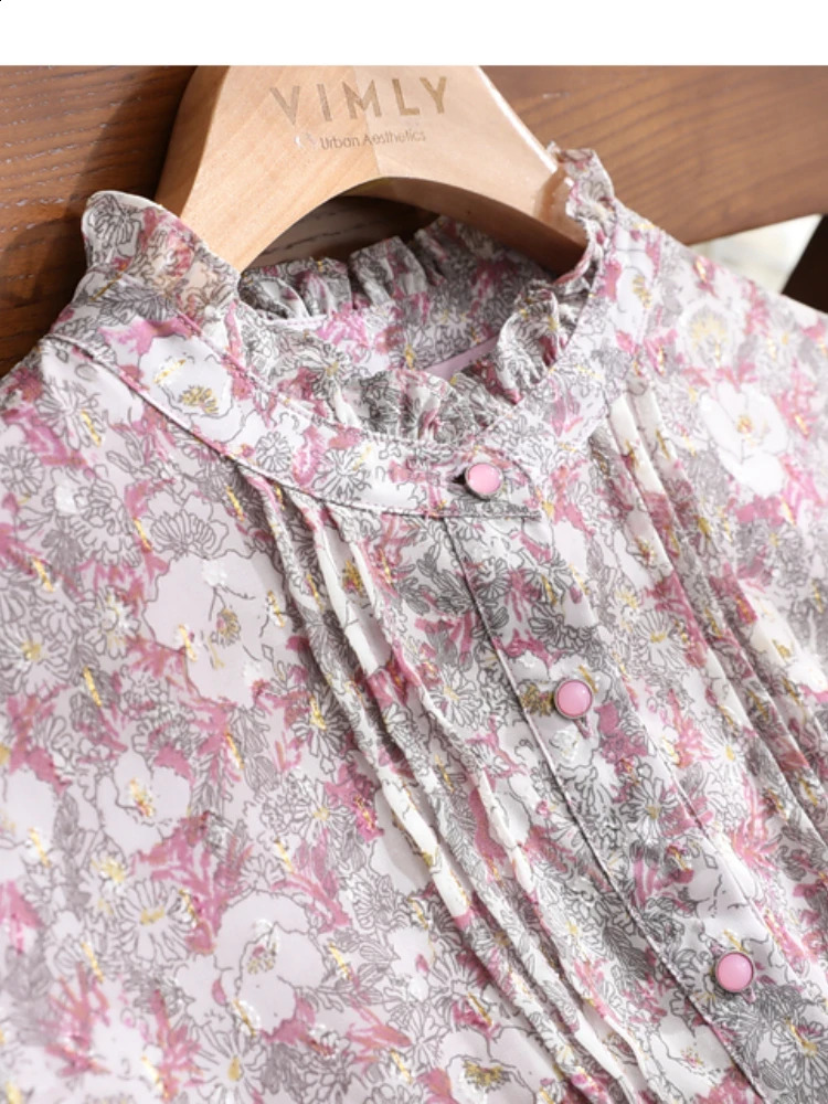 Vimly Elegant Vintage Chiffon Dresses for Women Elastic Waist Ruffled Collar Long Sleeve Midi Party Print Floral Dress 240824