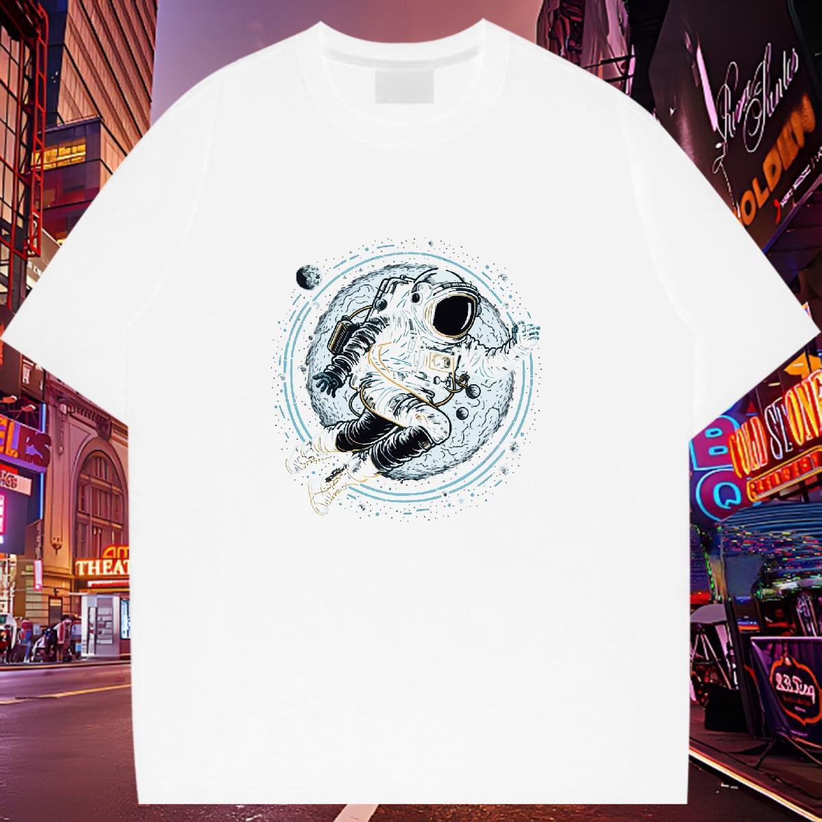 Female Women Tshirts 100% Cotton 230g universe Daily Outfit T Shirt For Woman Breathable Crew Neck Floral Print Tops