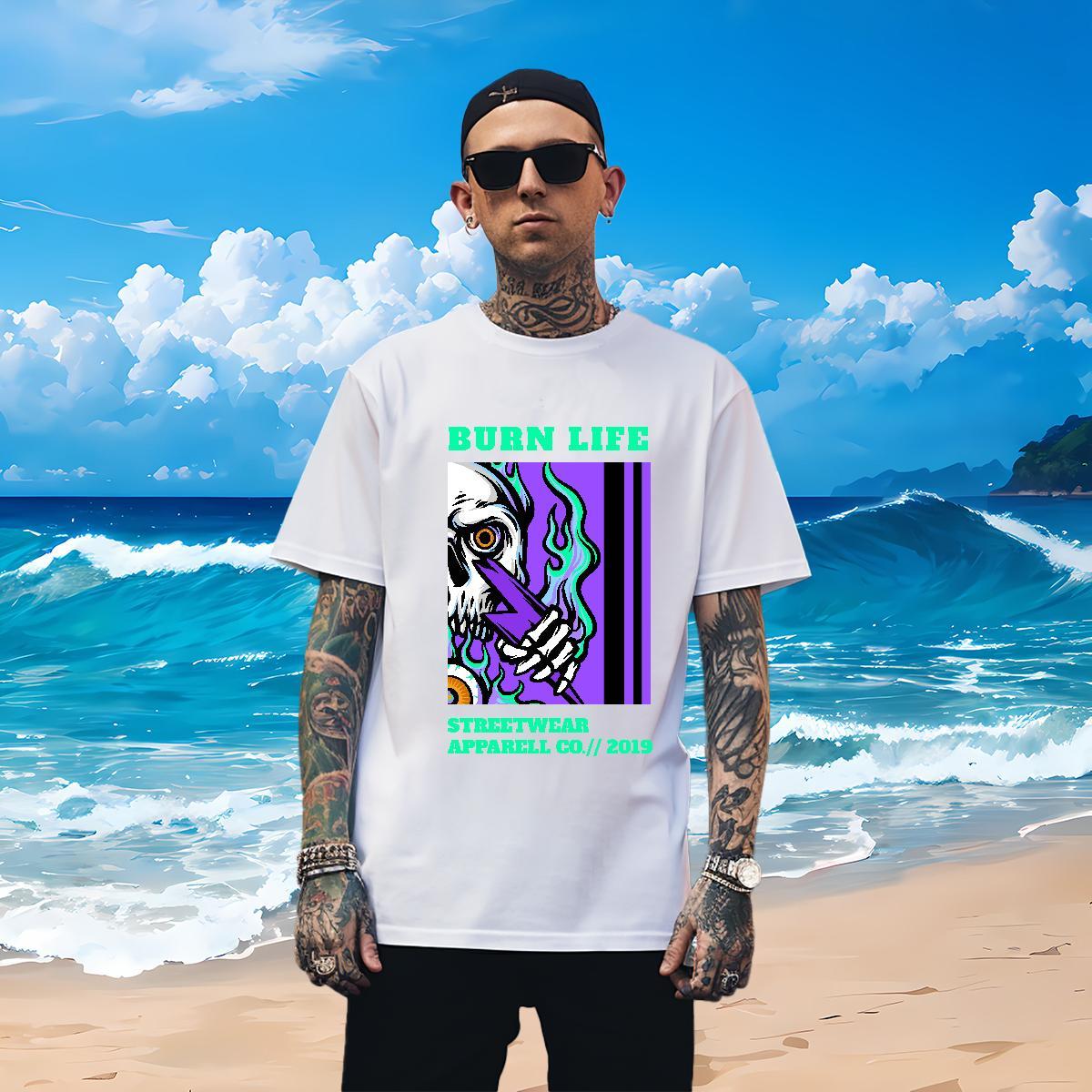 Unisex Men T Shirts 230g Cotton skull Casual Custom Anime Breathable Short Sleeve Mens Tshirts 2024 Summer Tops