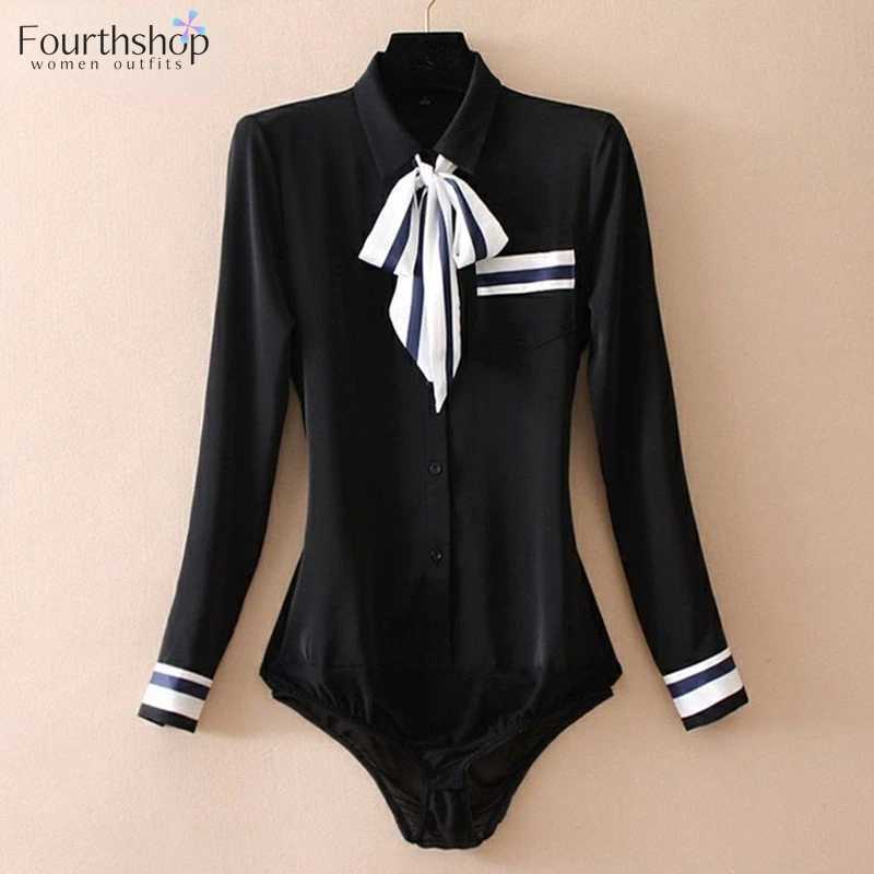 Women's Jumpsuits Rompers 2023 Fashion Tie Flowers Elegant Bodysuits Women Business Work Uniforms Blouses Tops Formal Shirts Office Lady Rompers 