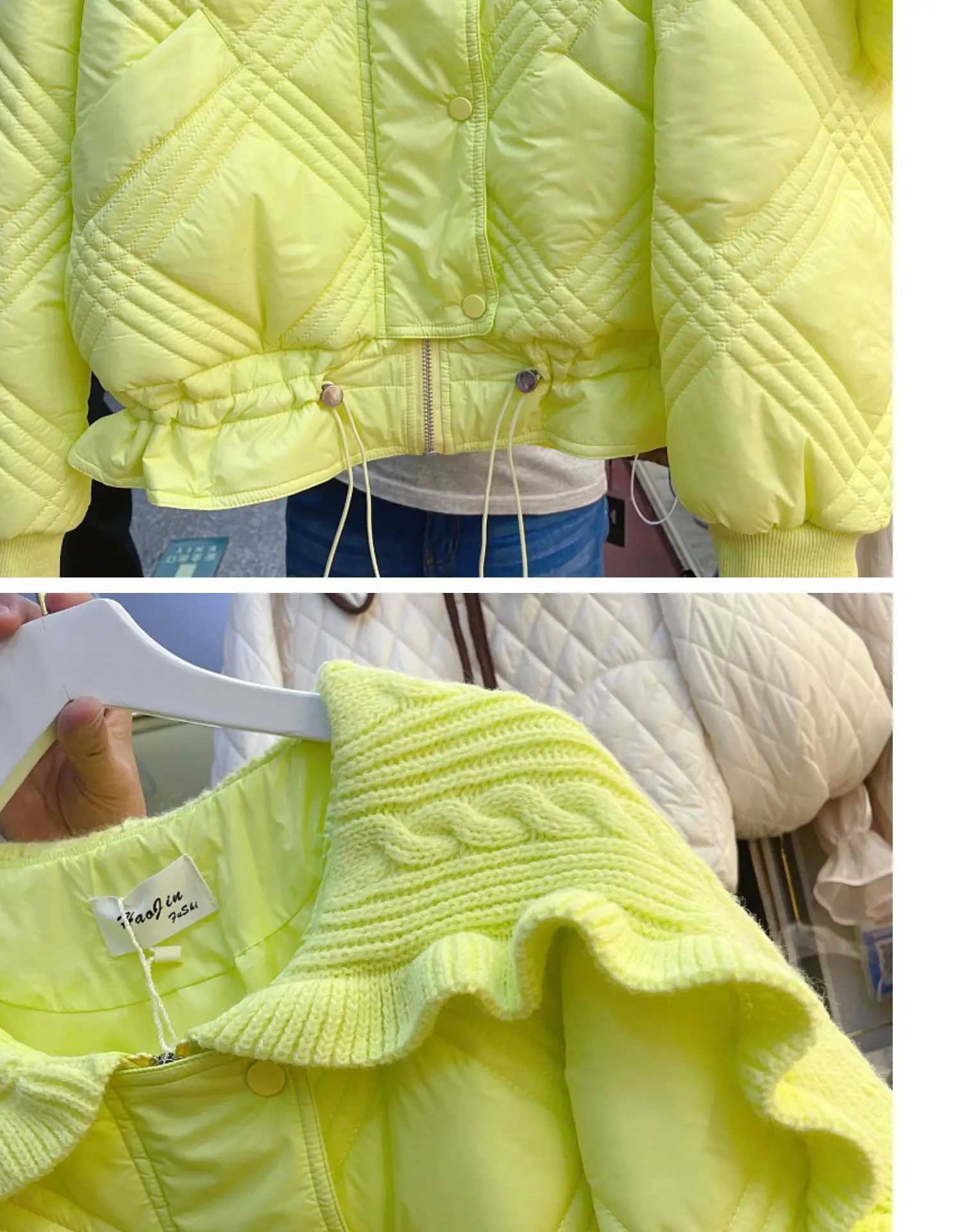 Women's Down Parkas KUSAHIKI New Autumn Winter Warm Woman Parkas Fashion Knitted Ruffled Collar Swt Jacket Women Korean Drawstring Parka Coat Y24