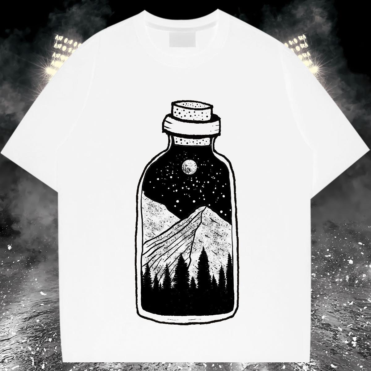 Loose T-Shirts for Men 100% Cotton 230g mountains High Street Hip Hop White Plus Size Breathable Short Sleeve Couples T Shirts 2024 Tee Shirt