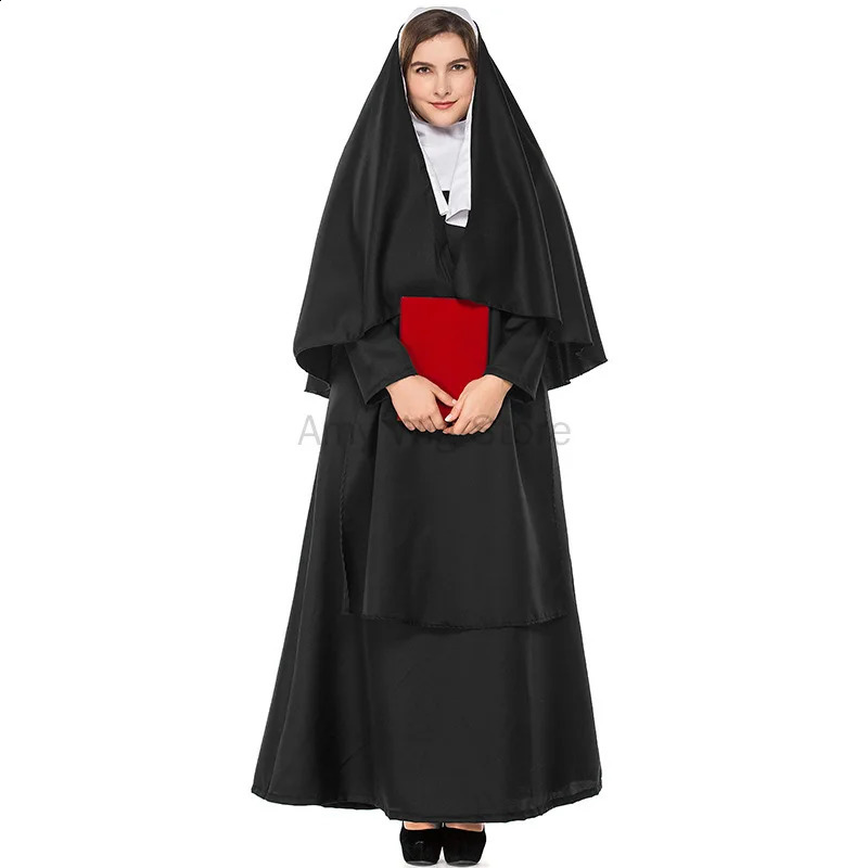 Halloween costume adult womens dress plus size nun black robe religious Catholic priest sisters role play party 240823