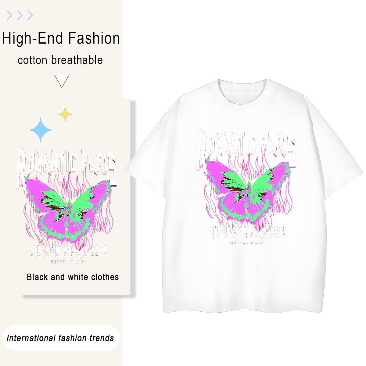 Designer Fashion Men Tshirts Butterfly Beach 100% Cotton 230g Tee Shirt Pure Cotton Loose Fit T Shirt For Man Oversized 4XL