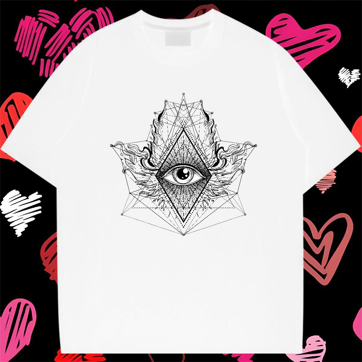 Wholesale T Shirts Men 230g Pure Cotton eye of the devil High Street Hip Hop DIY Logo Oversized Short Sleeve O-Neck Tshirts Fashion Designer Tops Shir