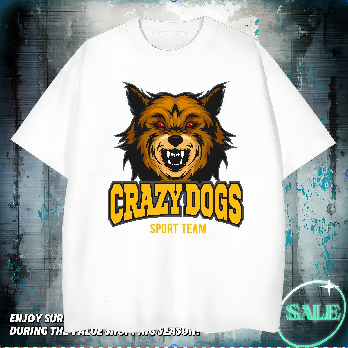 Designer Fashion Men Tops Tees crazy dog Casual Beach 230g Pure Cotton Tshirts O-Neck Short Sleeve High Quality T Shirts Men DIY Logo Oversized