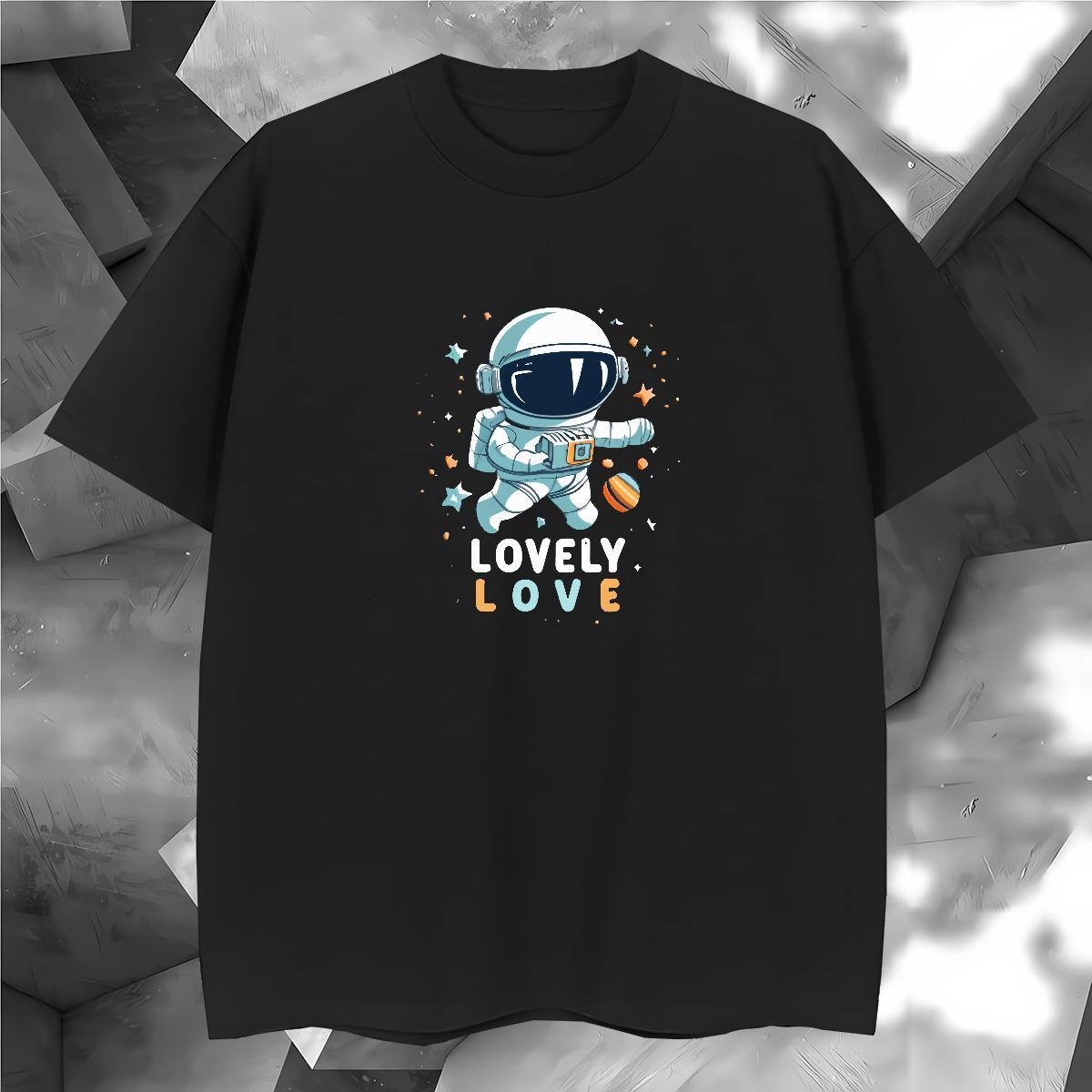 Cool Mens T Shirts 230g 100% Cotton spaceman Daily Outfit Black White O Neck Short Sleeves Men Tops Tees Stylist Tees Shirts