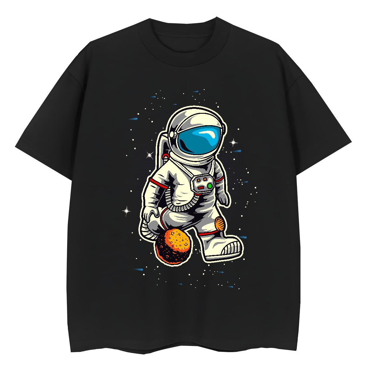 Loose Unisex Tshirts 230g 100% Cotton cosmonaut Street Casual T Shirt For Woman Breathable Short Sleeve Customized Print Top Shirts