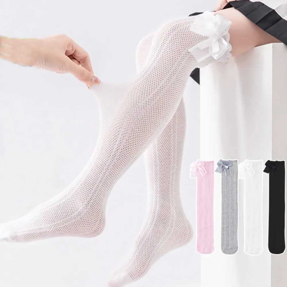 Girls summer thin silk stockings anti-mosquito stockings baby fishnet socks girl bowknot children long cotton socks CL240824
