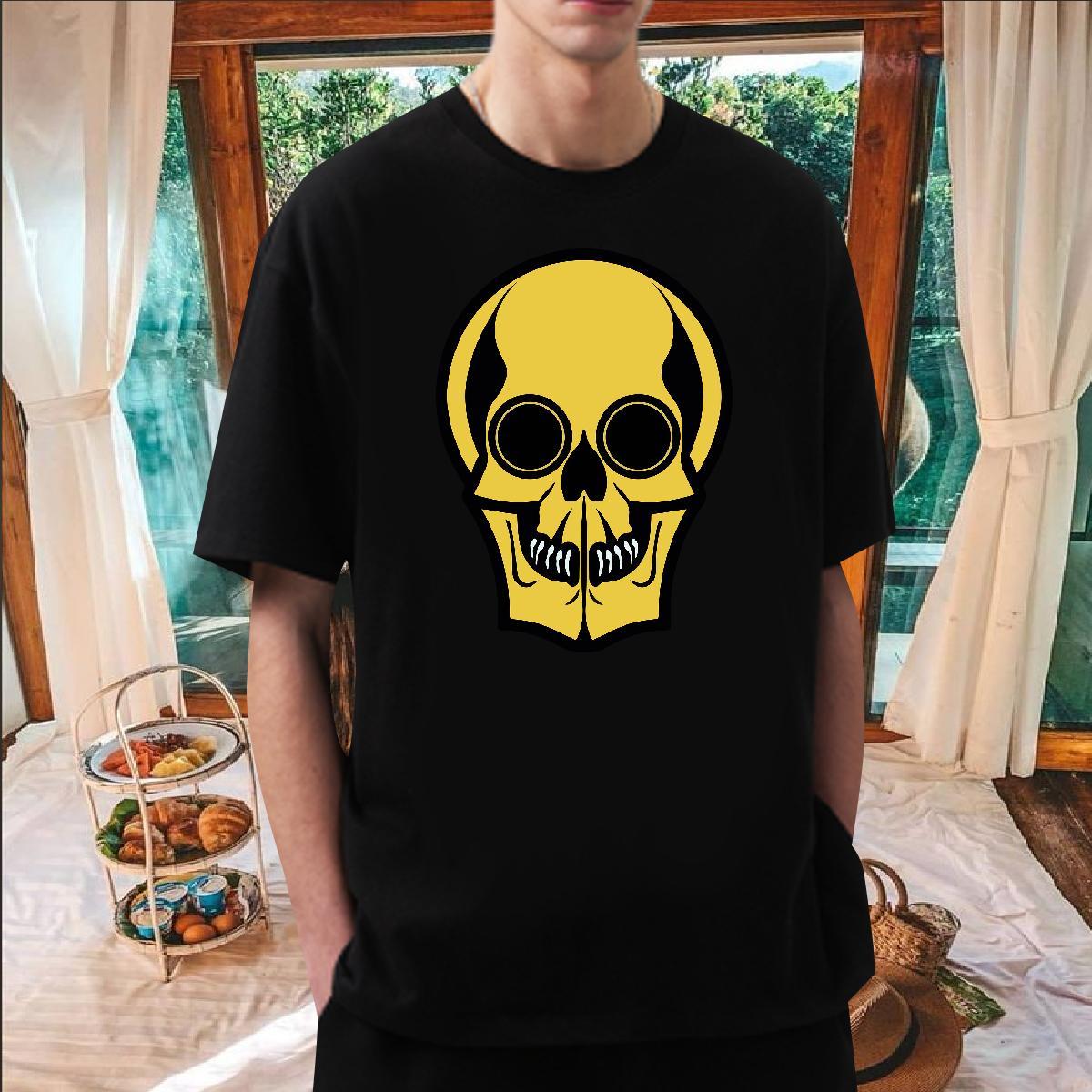 Loose Fit T-Shirts for Men 230g Pure Cotton skull Daily Outfit Plus Size Cartoon O Neck Short Sleeves Men Tees 2024 Designer Polos