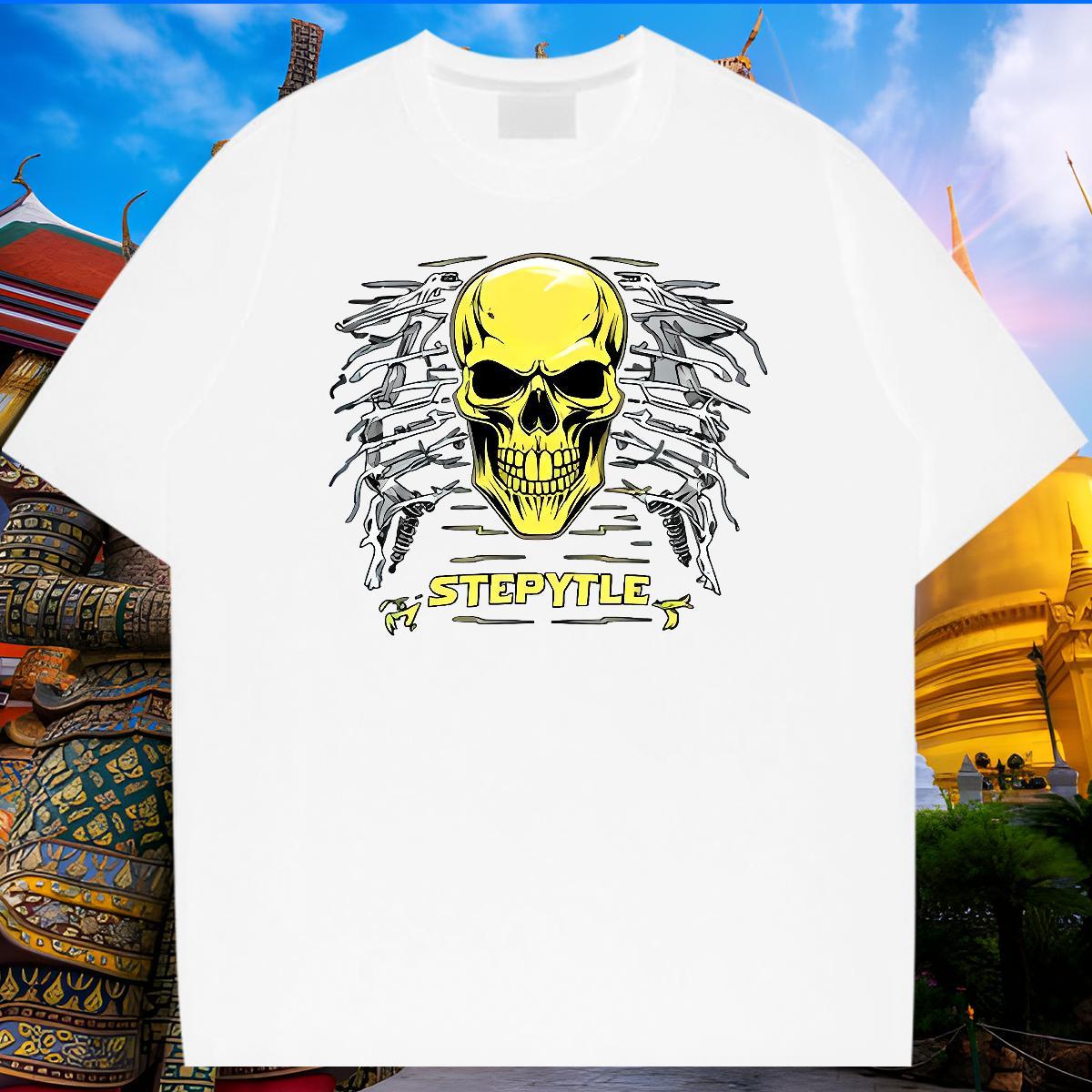 Brand Mens T Shirts 230g Pure Cotton skull Summer Casual Custom Printed Breathable Crew Neck Men Tees New Arrival Wear