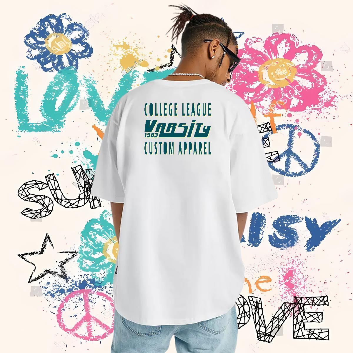 Loose Fit Men T Shirts 100% Cotton 230g letter Casual Beach Black White Round Neck Short Sleeve Mens Tshirts Fashion Design Top Tees