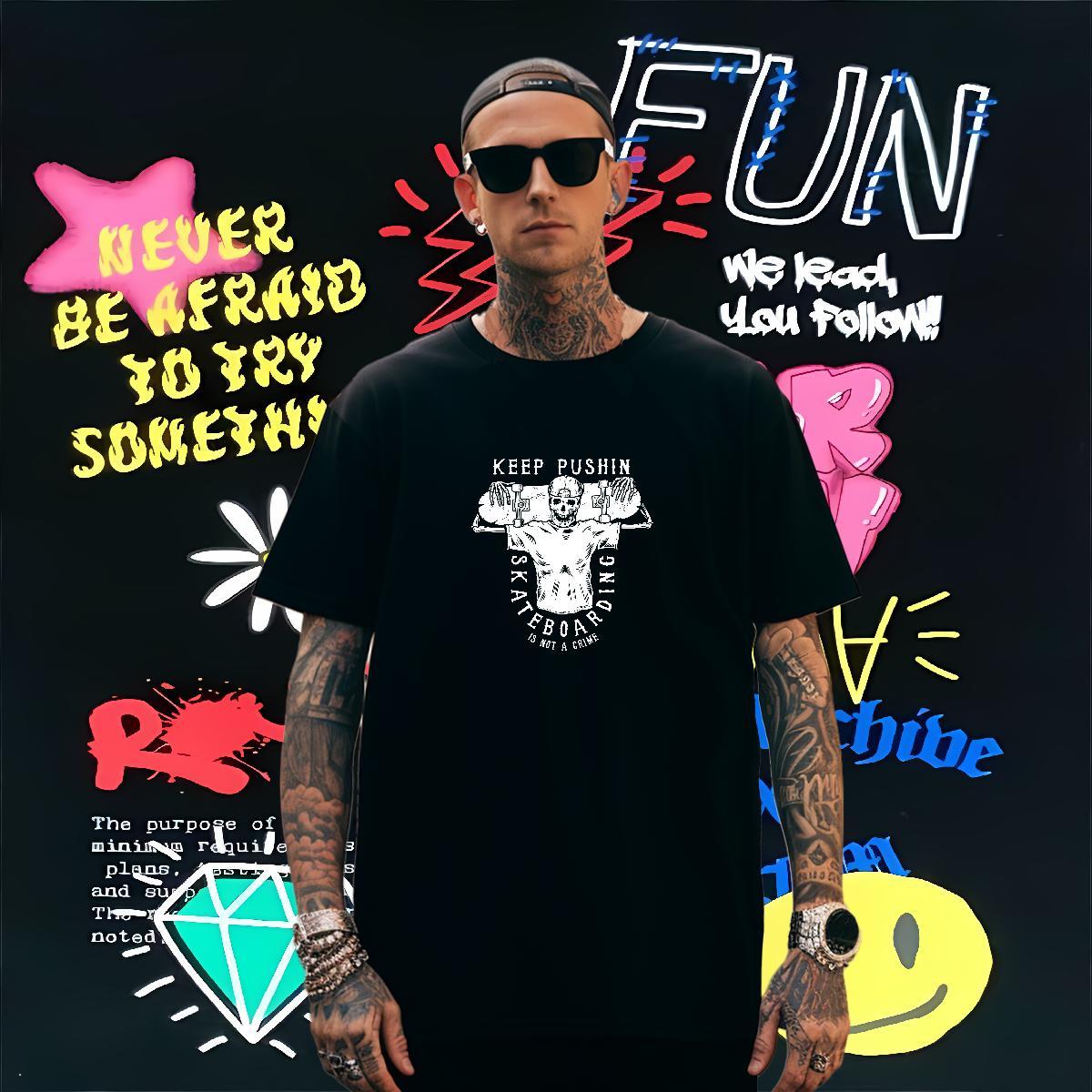 Soft T-Shirts for Men 100% Cotton 230g skull Beach Plus Size Custom Short Sleeve O-Neck Tshirt for Man Woman 2024 Summer Clothings
