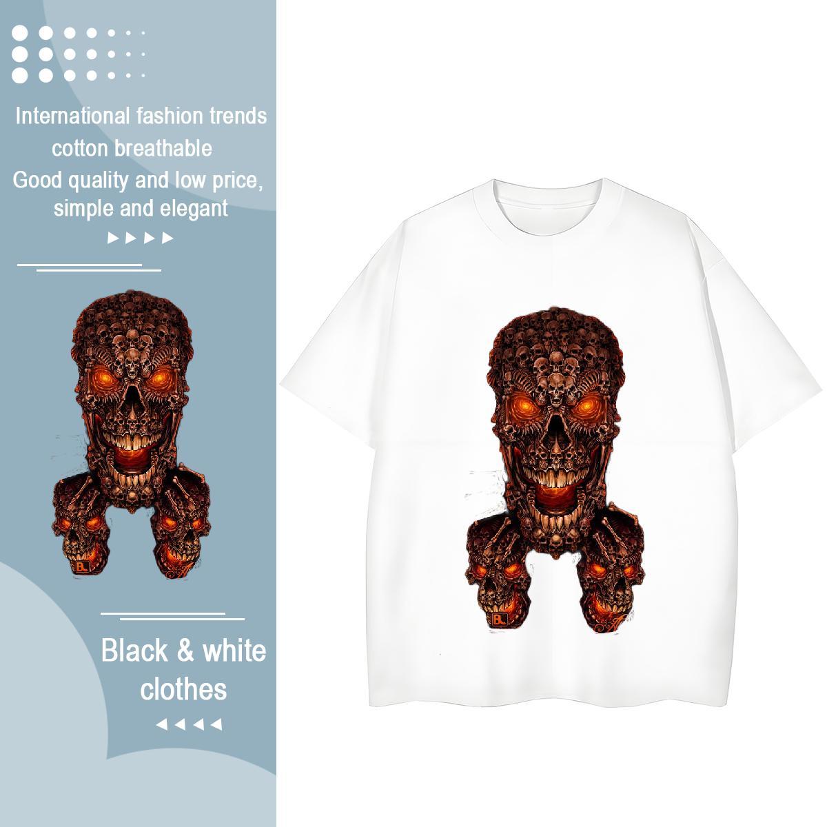 Cool T-Shirts 230g 100% Cotton skull Hip Hop Street Oversized Crew Neck Breathable Men Clothes T-Shirt New Designer Tops