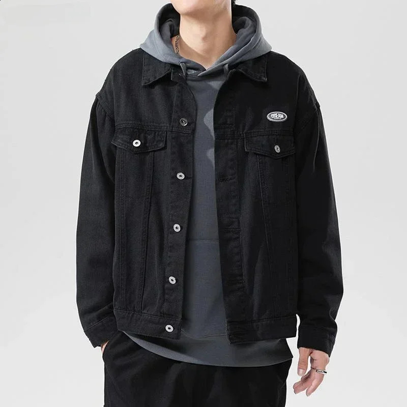 Mens denim jacket black button cargo mens Jean Coats fashionable G onepiece loose original rock board elegant classic 240824