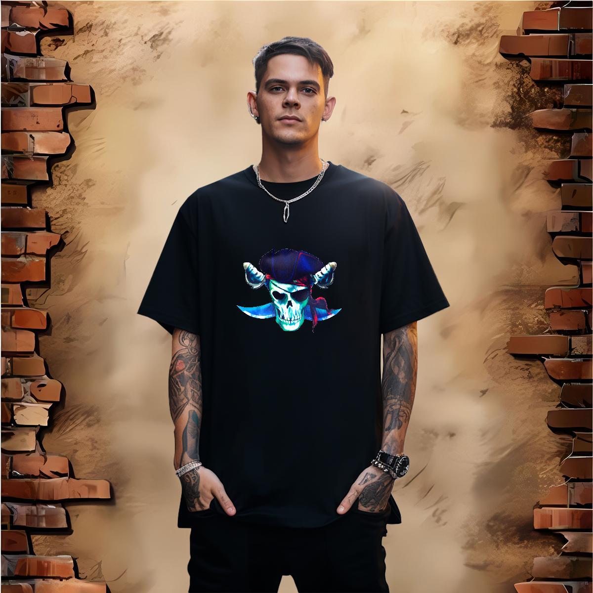 Free Shipping Mens T Shirts 230g Pure Cotton skull Sports Casual DIY Breathable Crew Neck Tshirts Fashion Design Tee Shirt