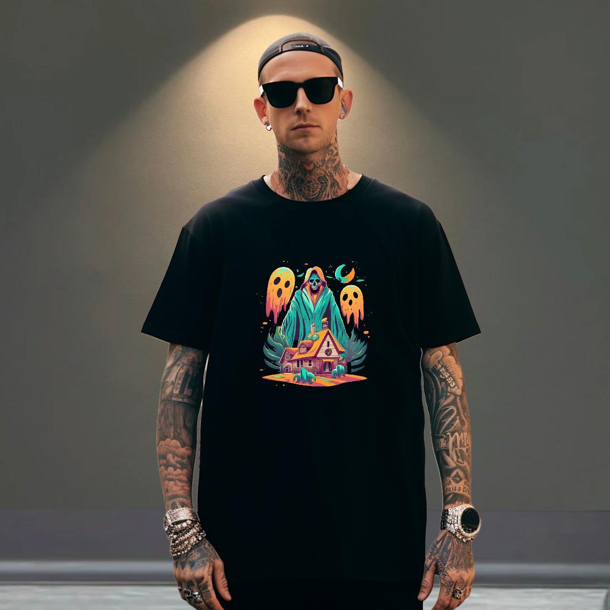 Comfortable Man T Shirts 230g Pure Cotton skull Daily Wear Cartoon Printing L-4XL Crew Neck Men Tees New Arrival Tee Shirt