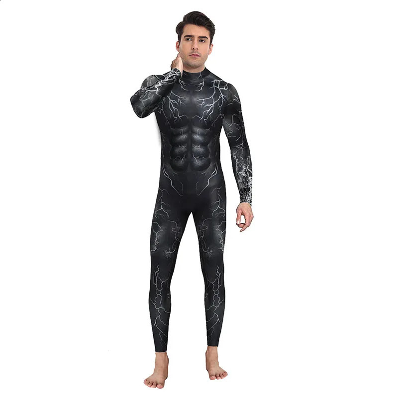 Halloween cosplay bodysuit black artificial Abs muscle crack pattern tight mens party pole dance costume unisex jumpsuit set 240823
