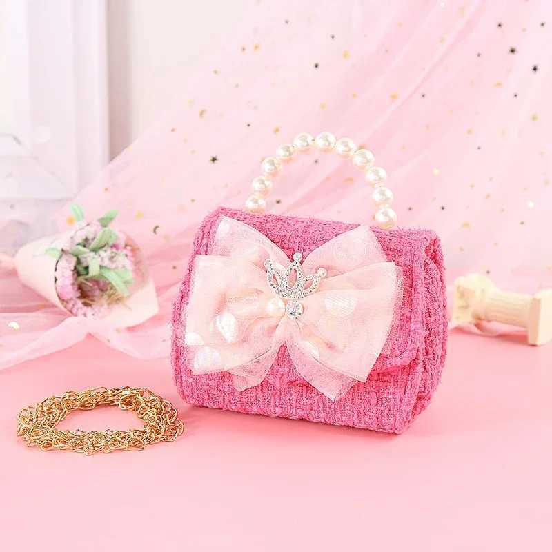 Pink Princess Crown Children Shoulder Bag Baby Girls Fashion Lace Bow Coin Purse Kids Crossbody Chain Handbag Toddler Girl BagsXJ240823