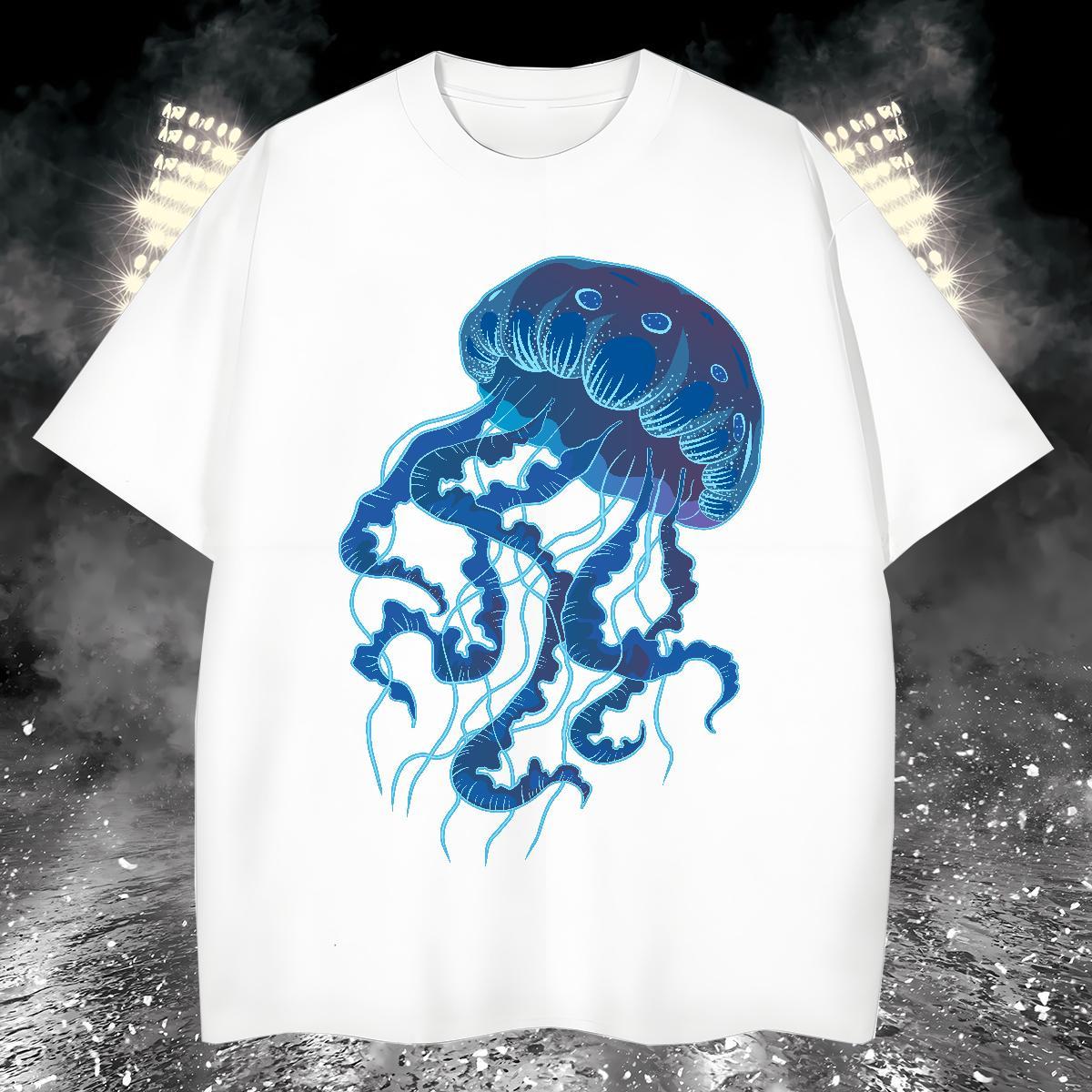 Wholesale Men Clothes T-Shirt jellyfish Hip Hop 230g Cotton Tshirts Short Sleeve O-Neck Loose Fit T Shirt For Man Oversized 4XL