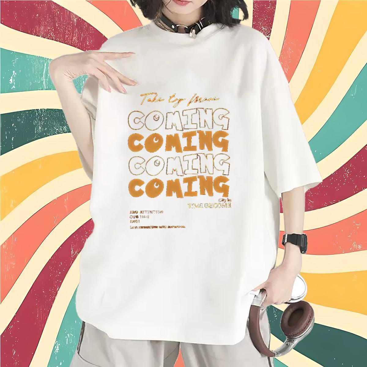 Comfortable Women Tees 100% Cotton 230g letter Daily Wear Women T Shirts Short Sleeve O-Neck Black White Clothes