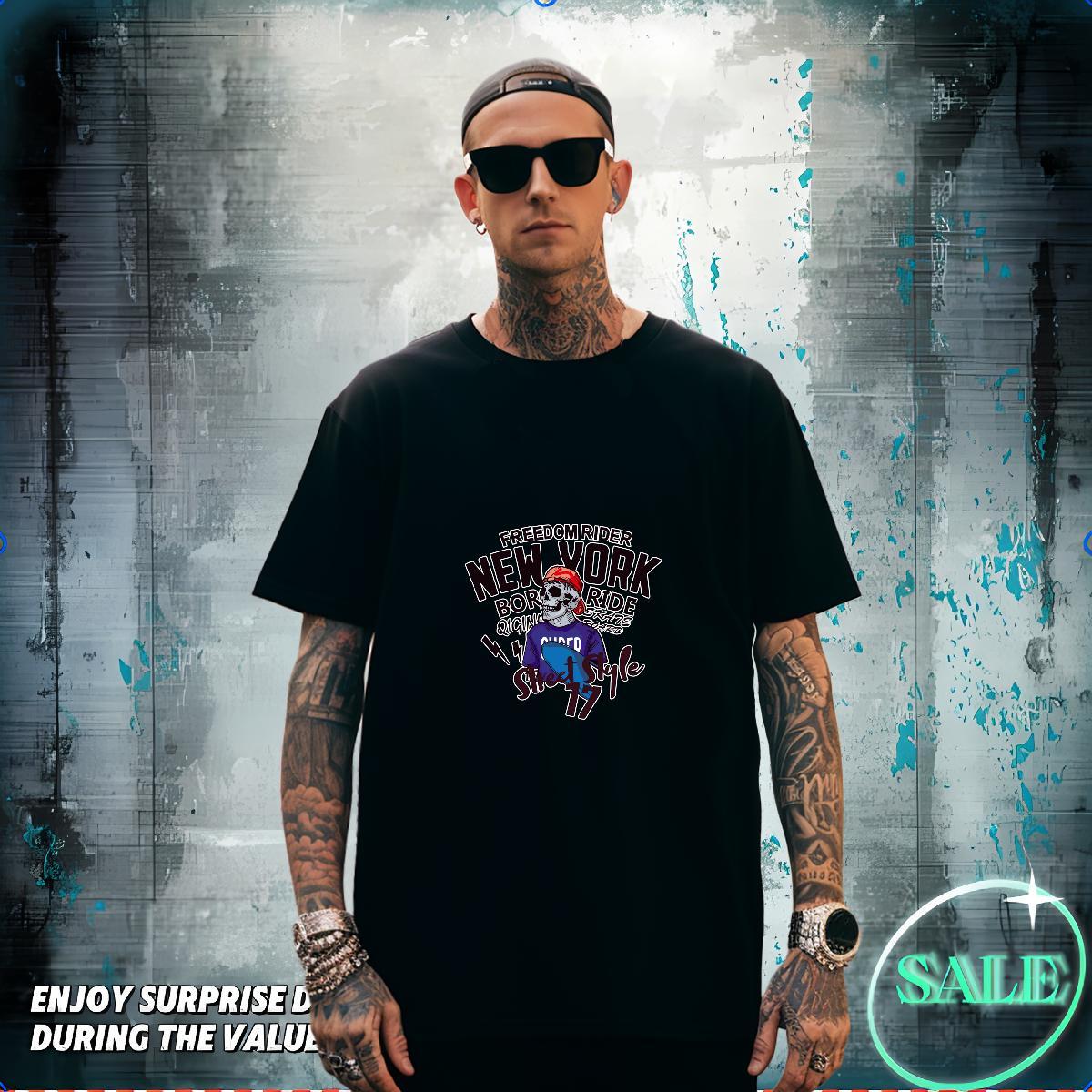 Free Shipping T-Shirts 100% Cotton 230g skull Beach Oversized Short Sleeve Soft Men Tshirts Stylist Tees Shirts